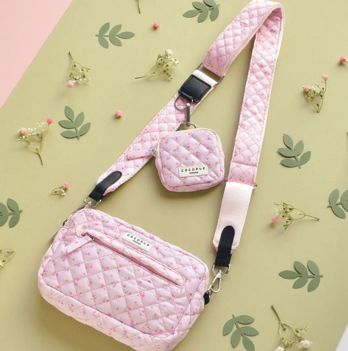 Hundetasche gestepptes Ditsy Blumenmuster Pink