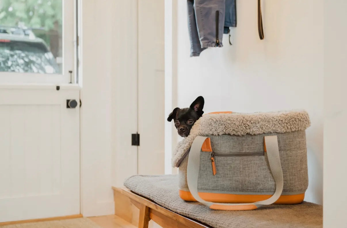 Graue Hundetasche mit Fell