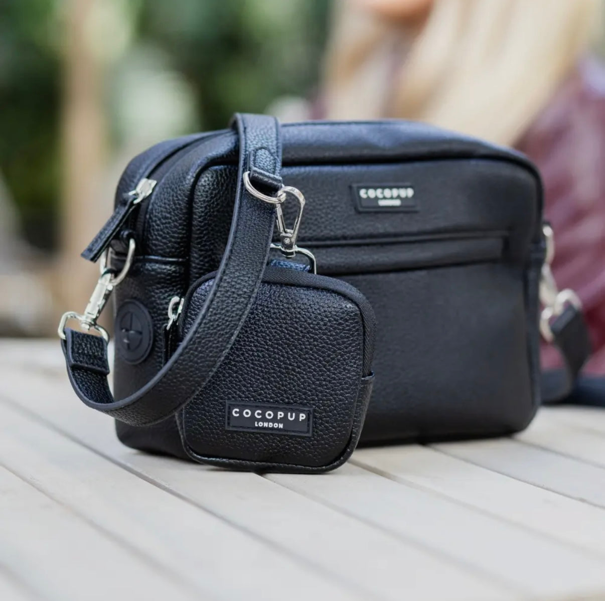 Leder Hundespaziergangtasche Set- Schwarz