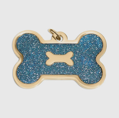 Hundeknochenanhänger aus Edelstahl, 18K Gold / glitzerndem Epoxidharz