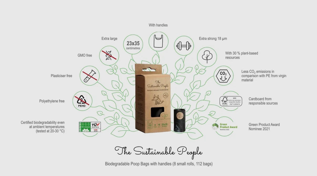 Biologisch abbaubare Hundekotbeutel mit Henkeln (112 Beutel)