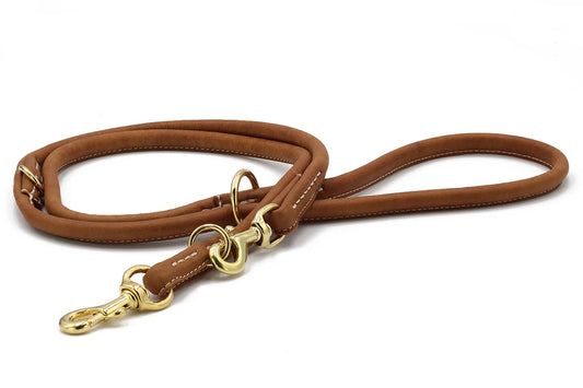 Lederleine rundgenäht 2m Gold - Cognac
