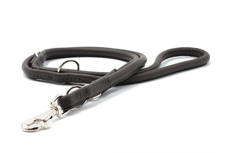 Lederleine rundgenäht 2m Silber - Dunkelbraun