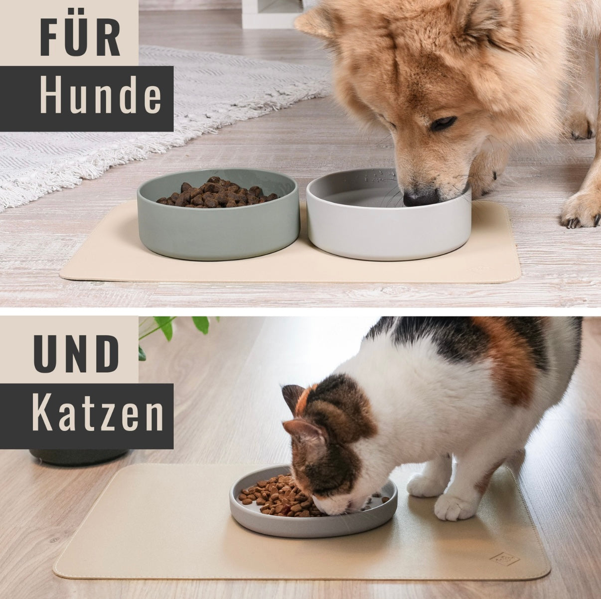 Futternapf-Unterlage aus veganem Leder - Hund & Katze | Taupe