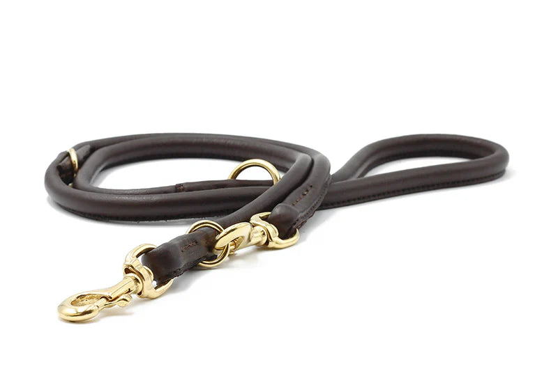 Lederleine rundgenäht 2m Gold - Dunkelbraun