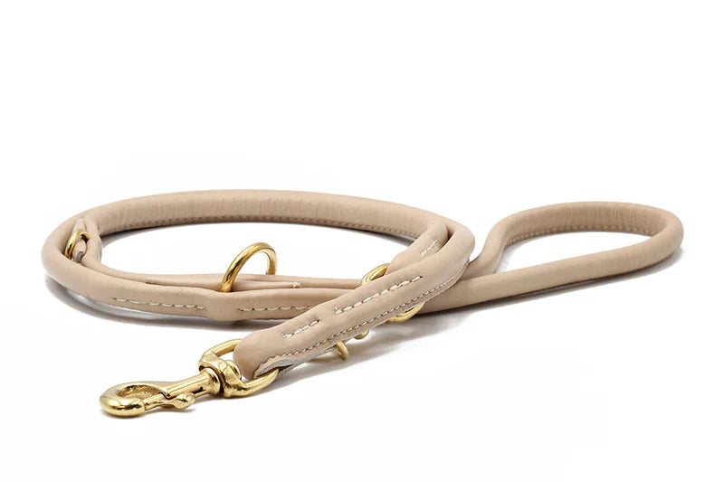Lederleine rundgenäht 2m Gold - Elfenbein