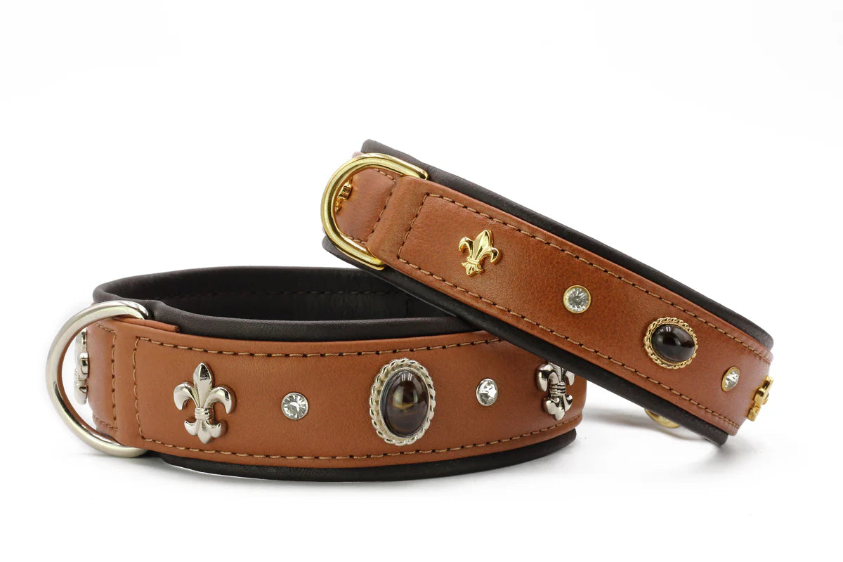 Maul Halsband Dark Diamond - Cognac/Silberfarben 50 cm