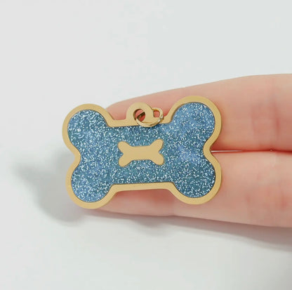 Hundeknochenanhänger aus Edelstahl, 18K Gold / glitzerndem Epoxidharz