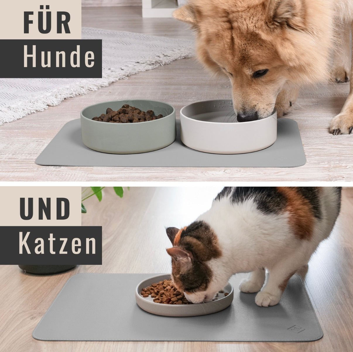 Futternapf-Unterlage aus veganem Leder - Hund & Katze | Grey
