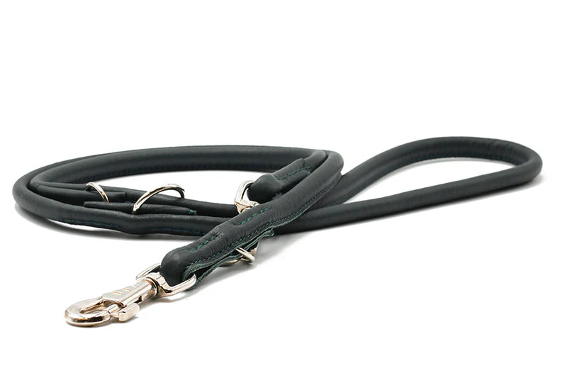 Lederleine rundgenäht 2m Silber - Grün