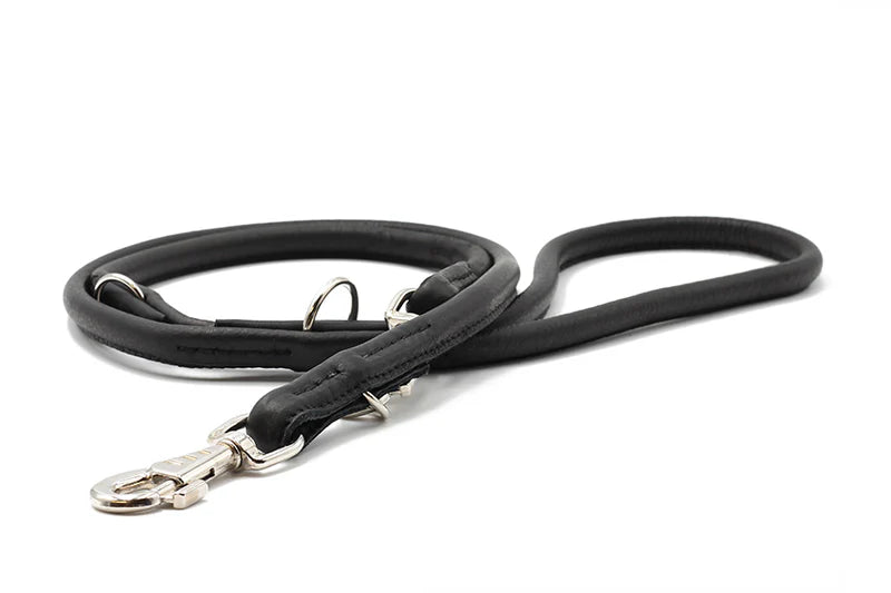 Lederleine rundgenäht 2m Silber - Schwarz