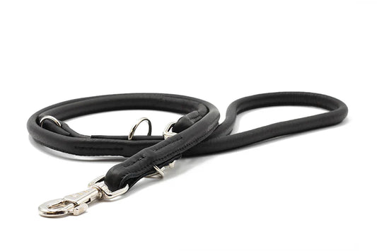 Lederleine rundgenäht 2m Silber - Schwarz