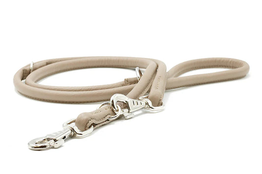 Lederleine rundgenäht 2m Silber - Elfenbein