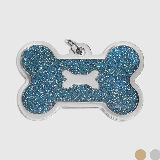 Hundeknochenanhänger aus Edelstahl, 18K Gold / glitzerndem Epoxidharz