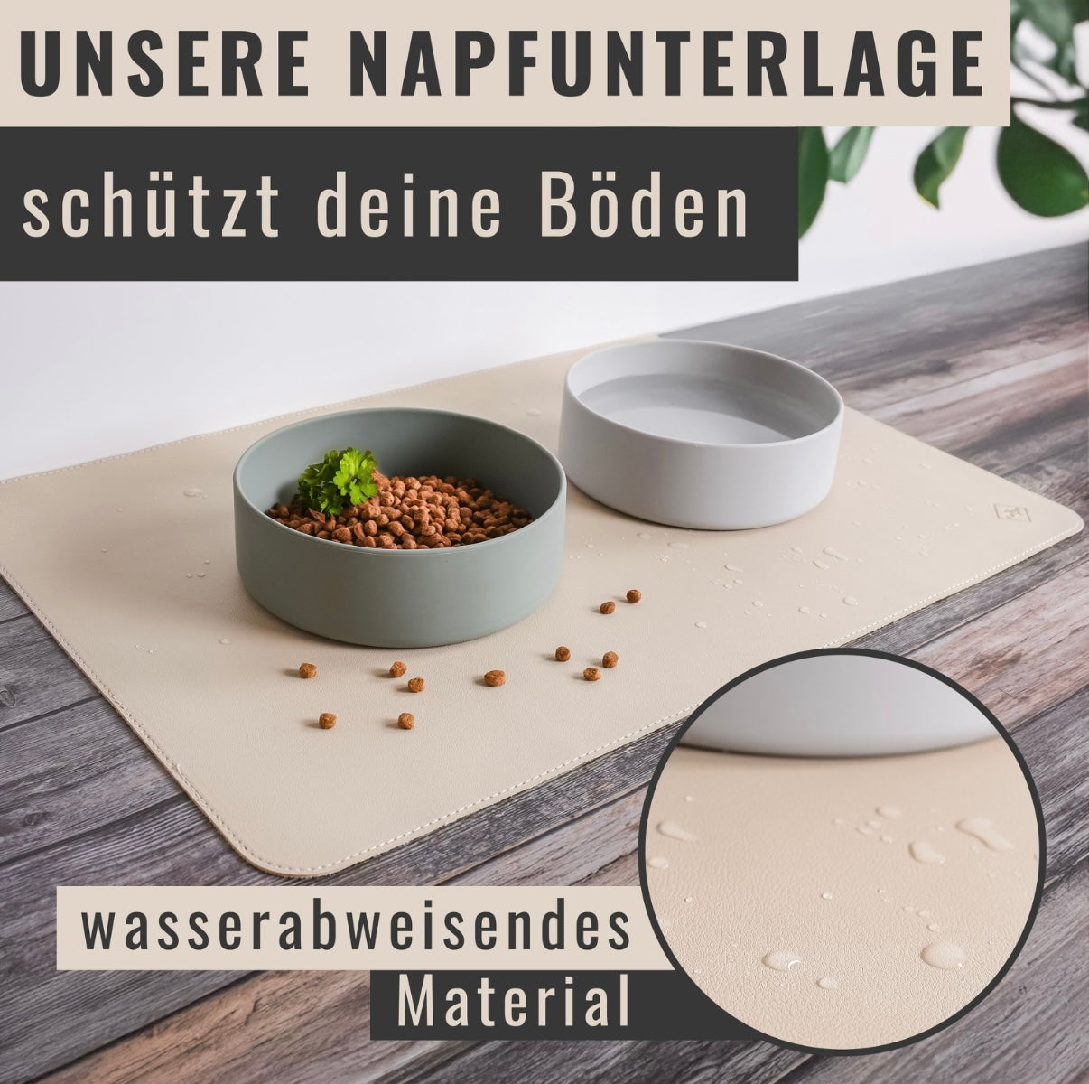 Futternapf-Unterlage aus veganem Leder - Hund & Katze | Taupe
