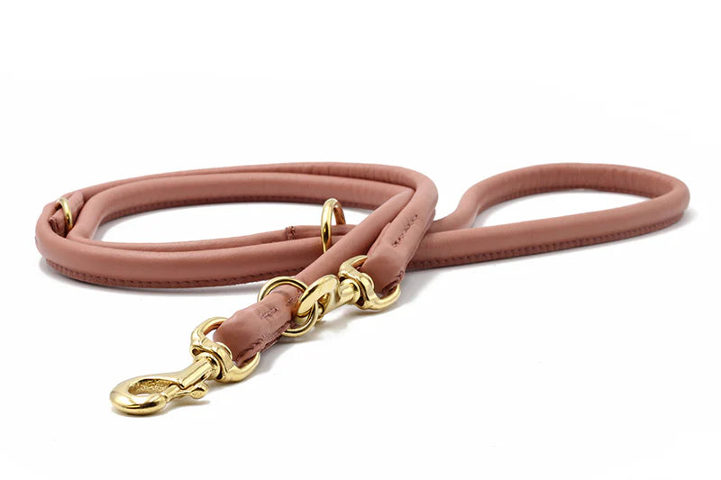 Lederleine rundgenäht 2m Gold - Altrosa