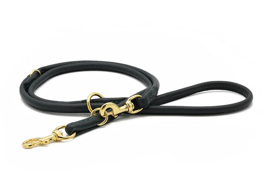 Lederleine rundgenäht 2m Gold - Grün