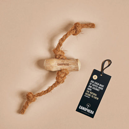 Hundekauspielzeug aus Kaffeeholz und Kokosseil