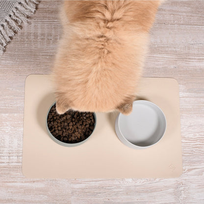 Futternapf-Unterlage aus veganem Leder - Hund & Katze | Taupe