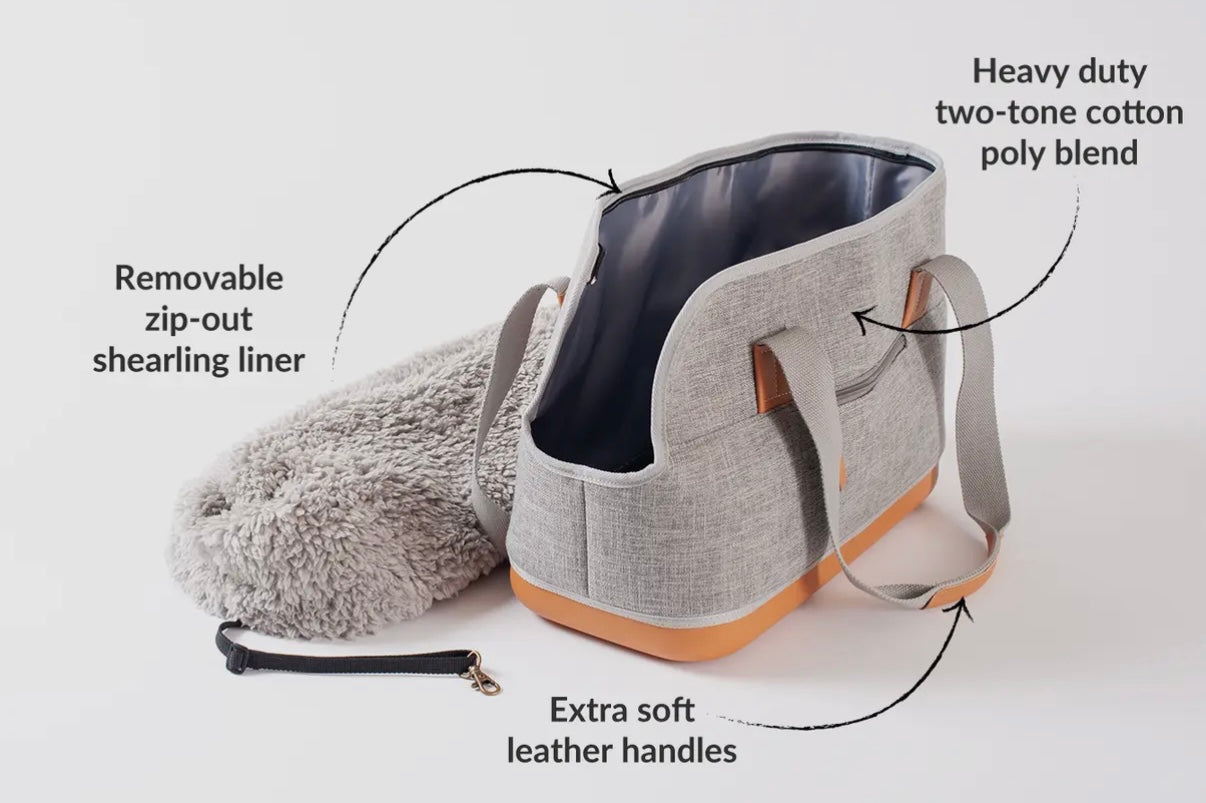 Graue Hundetasche mit Fell
