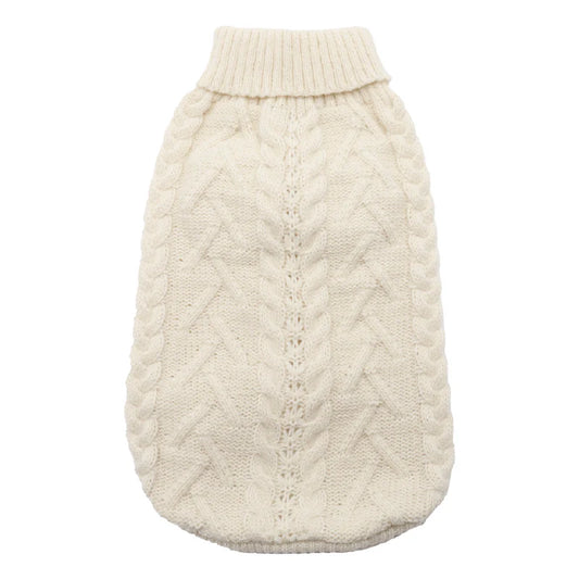 Weißer Zopfpullover für Hunde mit Rollkragen