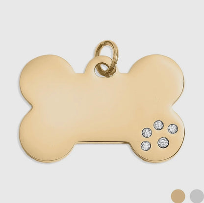 Hundeknochenanhänger aus Edelstahl, 18K Gold / Zirkonia Steinen